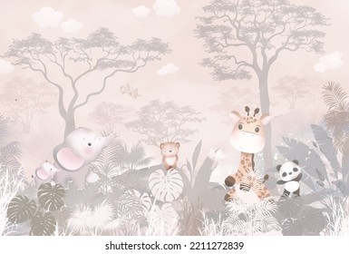 Cute Animals Among Trees Kids Room Stock Illustration 2211272839 ...