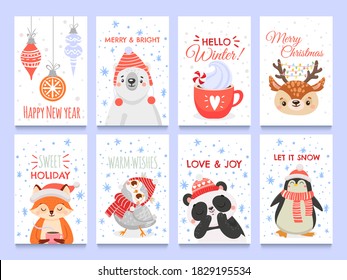 Merry Christmas Happy Holidays Cards Set Stock Vector (Royalty Free ...