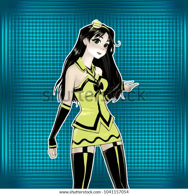 Cute Anime Cartoon Female Chatacter Long Stock Image
