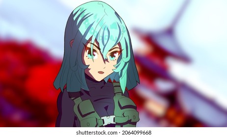 Cute Anime Girl With Emerald Hair In Military Uniform 
 Wallpaper Hd Format