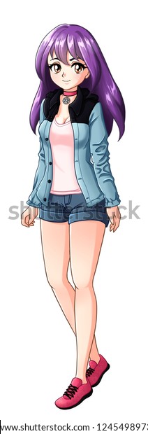 Cute Anime Girl Hand Drawn Illustration Stock Illustration 1245498973