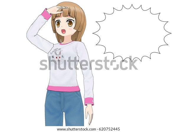 Cute Anime Girl She Has Pigtails Stock Illustration 620752445