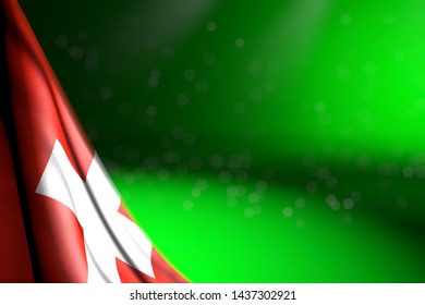 Cute Anthem Day Flag 3d Illustration
 - Picture Of Switzerland Flag Hanging In Corner On Green With Soft Focus And Empty Space For Text