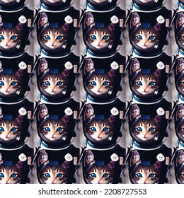 Cute Astronaut Cat Inside Astronauts Suit And Helmet, Funny Cat Face Inside Astronauts Helmet