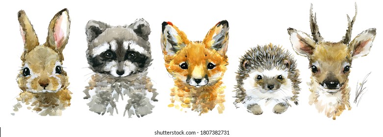 cute baby animals watercolor set