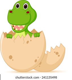 Cute Baby Dinosaur Cartoon Hatch Stock Illustration 241135498 ...