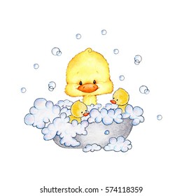 かわいい赤ちゃんアヒルがお風呂に入る のイラスト素材 Shutterstock