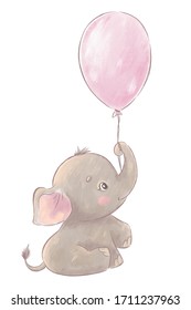 Cute baby elephant with balloon