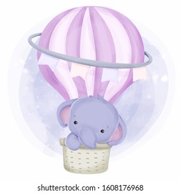 Cute Baby Elephant On Air Balloon