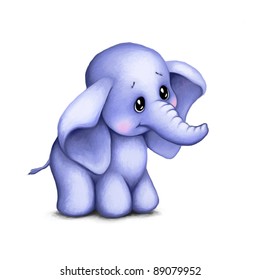 Cute Baby Elephant On White Background