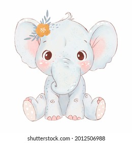 Cute Baby Elephant Sitting Cartoon Character Stock Illustration ...