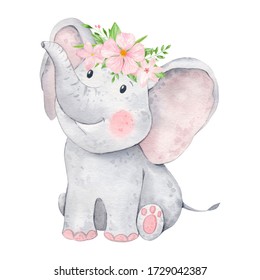 Cute Baby Elephant Watercolor Illustration Isolated Stock Illustration ...