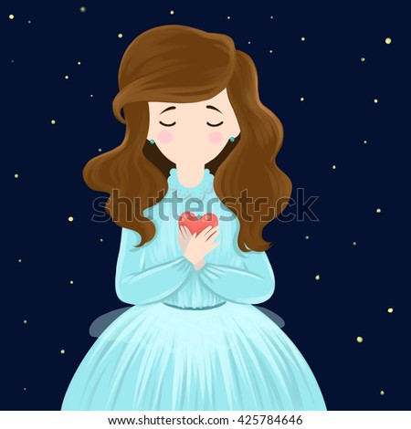 Cute Baby Illustration Little Girl Heart Stock Illustration