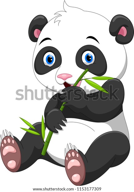Cute Baby Panda Bamboo Isolated On Stock Illustration 1153177309 ...