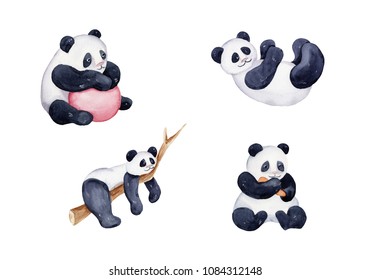 Cute Baby Watercolor Panda Set Baby Animal Nursery Clipart