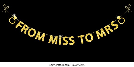 Cute bachelorette party bunting as gold glitter letters and engagement ring for your decoration - Powered by Shutterstock