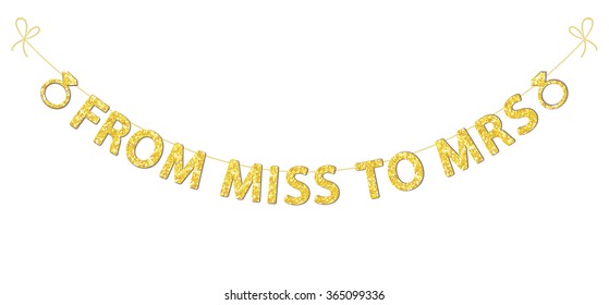 Cute bachelorette party bunting as gold glitter letters and engagement ring for your decoration - Powered by Shutterstock