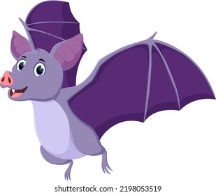 Cute bat cartoon flying white background