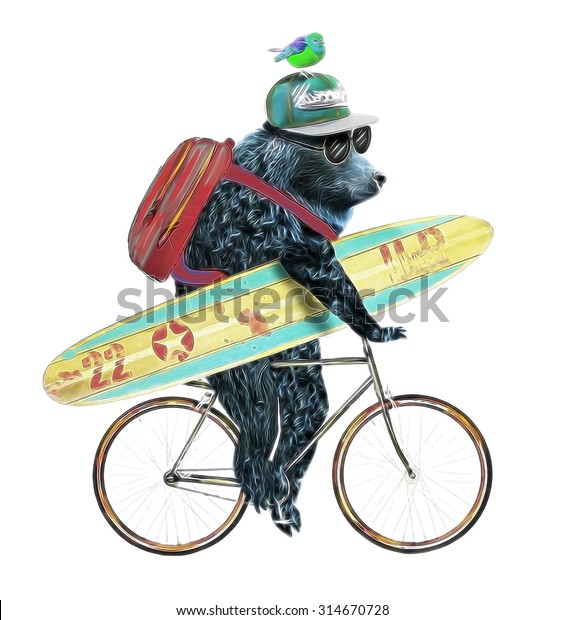 自転車のイラストを持つかわいい熊 Tシャツのグラフィック 動物の漫画のキャラクター のイラスト素材