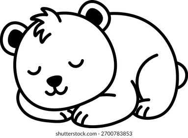 Cute Bear Character is sleeping vector outline