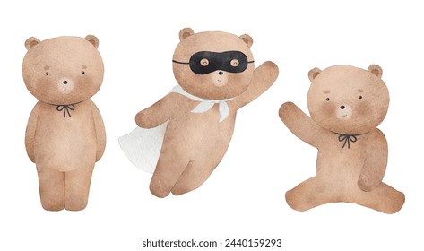 Cute bear cubs. Watercolor illustration. Can be used for cards, invitations, baby shower, posters. Vintage. - Powered by Shutterstock