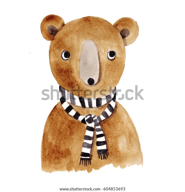 かわいい熊の鉛筆のスケッチ ファッションプリント ポスター 織物用の動物イラスト スカーフを着た小熊 保育園のポスター のイラスト素材