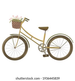 Cute bike with a basket and tulips.