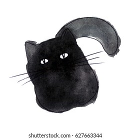 Cute Black Cat Watercolor Kids Illustration Stock Illustration ...
