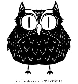 Cute Black Owl Cartoon Character 