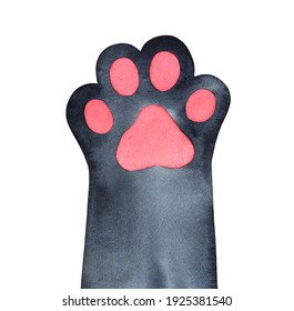 Cute black paw and pink little pad  Symbol cosiness  home  warmth  good fortune  Handdrawn water color graphic painting  cut out clip art element for creative design  print  poster  frame  banner 