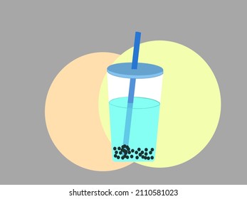 Cute Blue Boba Drink Drawing