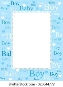 Cute Blue Frame / Border With Baby Boy Text And Hearts With Empty Space