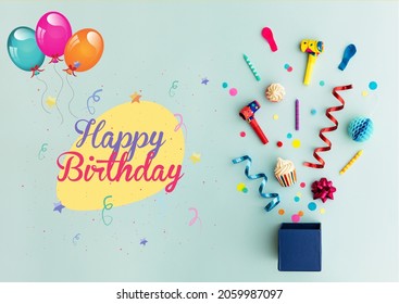 Cute Blue Happy Birthday Card Wishes Stock Illustration 2059987097