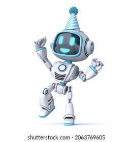 Cute blue robot celebrate birthday 3D rendering illustration isolated on white background - Powered by Shutterstock