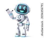 Cute blue robot waving hand 3D rendering illustration isolated on white background