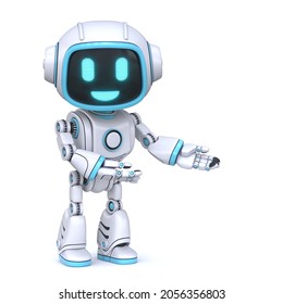 Cute blue robot welcoming gesture 3D rendering illustration isolated on white background