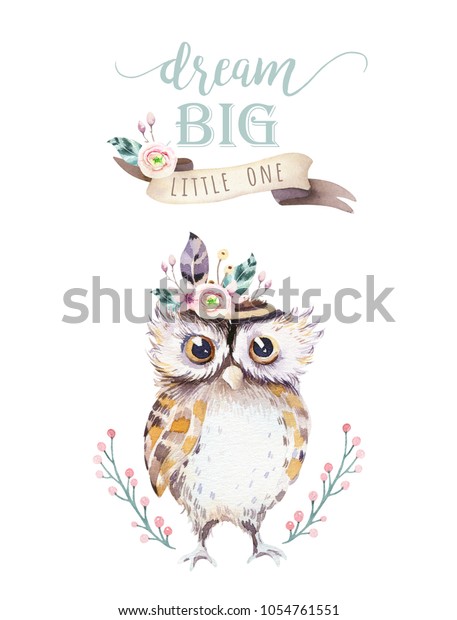 Cute Bohemian Baby Owl Animals Kindergarten Stock Illustration