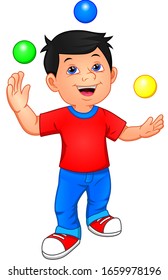 Cute Boy Is Juggling With 3 Small Balls