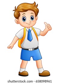 Cute Boy School Uniform Giving Thumbs Stock Illustration 658098961 ...