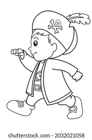 
cute boy wearing halloween pirate costume coloring page worksheet for kids kindergarten preschool free hand drawing easy to draw book publishing colouring activity assignment fall season fancy dress