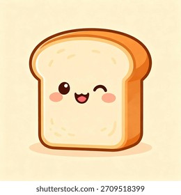 Cute bread character with a smiling face, kawaii style, pastel colors, simple clean background, cartoon vector illustration, high resolution,