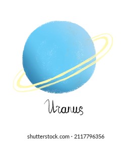 Cute Bright Colorful Uranus. Isolated On White Background