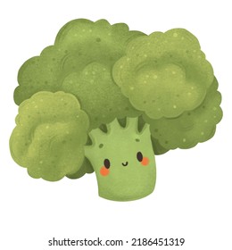 Cute Broccoli, Kawaii Vegetables, Food Clipart, Isolated On White Background, Suitable For Prints, Stickers, Postcards, Patterns, Website Elements