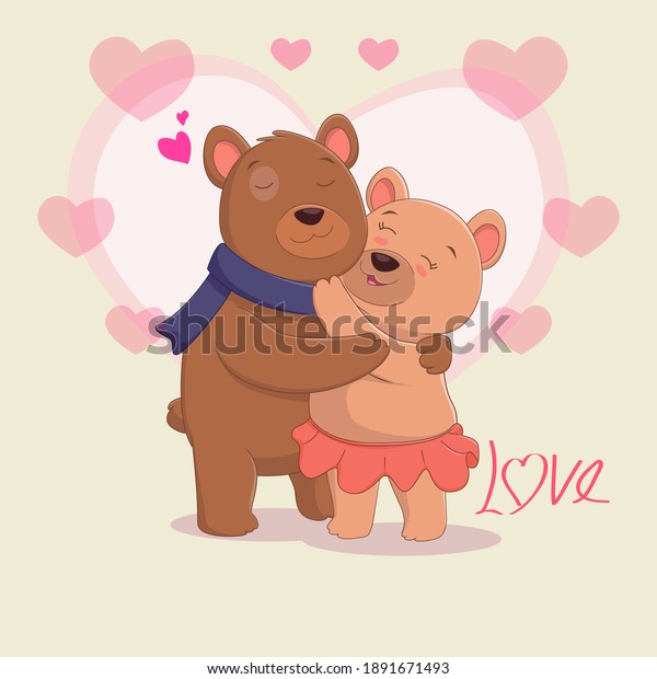 Couple D Ours Brun Mignon Amoureux Illustration De Stock