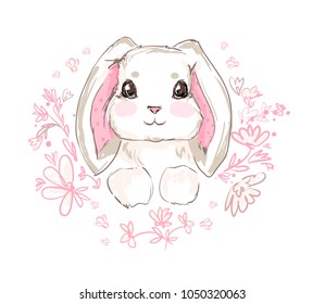 Hand Drawn Vector Rabbit Cute Bunny Stock Vector (Royalty Free) 1045808635