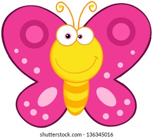 Cute Butterfly Cartoon Mascot Character Raster Stock Illustration ...