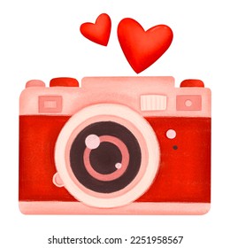 Cute camera, love, Valentine’s Day, heart, isolated on white background, suitable for prints, stickers, postcards, patterns, website elements, scrapbook elements  - Powered by Shutterstock