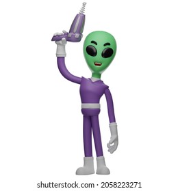 Cute Cartoon Alien 3D Character With A Smiling Face