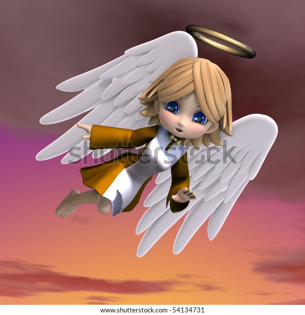 Cute Cartoon Angel Wings Halo 3d Stock Illustration 54134731