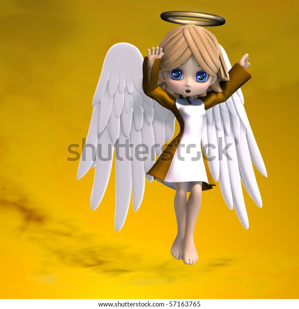 cute cartoon angel with wings and halo. 3D rendering with clipping path